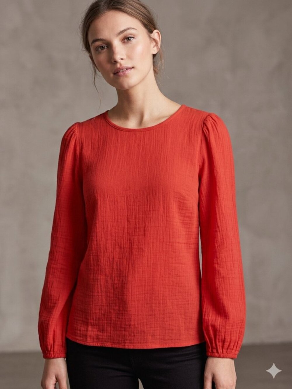 Universal Thread Blouse Large 100% Cotton Women’s Red Long-Sleeve Textured Top